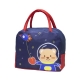 Geanta Termoizolanta pentru Copii, 23x13x19 cm, Model Imprimeu Ursulet Astronaut, din Folie de Aluminiu si Panza Oxford, Albastru/Rosu