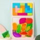 Puzzle Montessori din Lemn pentru Copii, Tip Tetris 2in1 +3 Ani, cu Legume Colorate 3D, Educativ, Intuitiv, Creativ, 21 de Piese, 28.5x17x1.2 cm, Multicolor