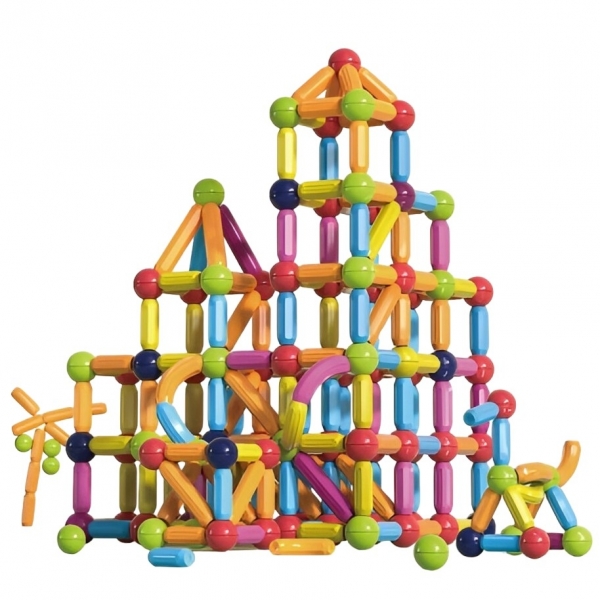 Set 100 Piese Magnetice de Constructie, Magnetic Sticks, Bastonase si Bile, 3 Ani, ABS, Magnet, 24 x 18.5 x 14 cm, Multicolor