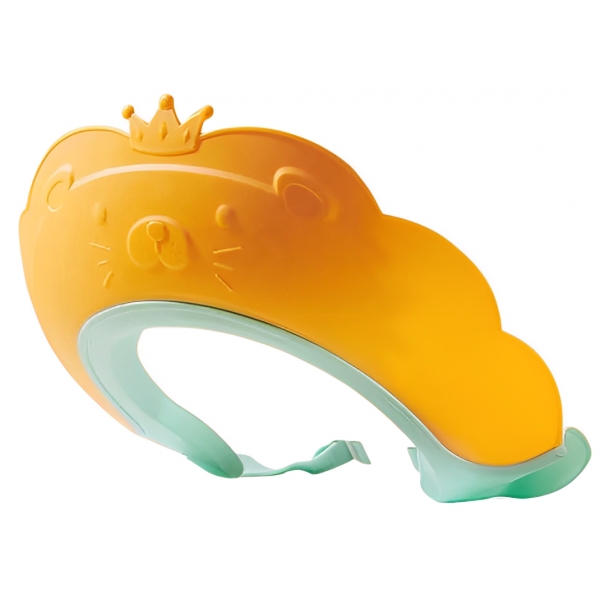 Protectie baie pentru copii impotriva samponului, model leu si coroana, dimensiune ajustabila, durabil, usor de curatat, de protectie la dus, baie, tpe+pp, portocaliu
