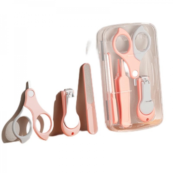 Set Ingrijire Unghii pentru Bebelusi, Cutie de Depozitare Transparenta, 13.6x8x2 cm, Roz