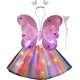 Costum fluturaș copii, aripi luminoase, fustă tul, baghetă, bentiță, 4 piese, curcubeu
