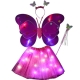 Costum fluturaș copii, aripi luminoase, fustă tul, baghetă, bentiță, 4 piese, roz-rosu