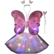 Costum fluturaș copii, aripi luminoase, fustă tul, baghetă, bentiță, 4 piese, roz deschis