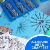Set complet de colorat cu Paw Patrol–130 de piese, carioci, creioane cerate, stickere și accesorii, in servieta, Albastru
