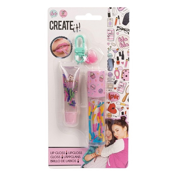 Set 2 luciuri de buze Create It!, cu breloc, balsam de buze pentru fetite, 6+ ani, model Bomboane stralucitoare