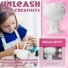 Set figurina de pictat, Hello Kitty, cu pensula si accesorii, 9 x 5.7 x 10.7 cm, Roz multicolor