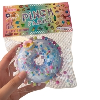 Jucarie antistres squishy, cu revenire lenta, model gogoasa, 6x6 cm, 99g, pinch family, ambalaj transparent, albastru