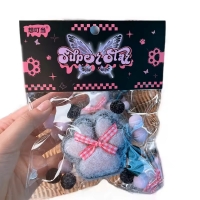 Jucarie Antistres Squishy, cu revenire lenta, model Labuta de Pisica Pufoasa, cu fundita, Squishi PINCH Family, Negru/Roz