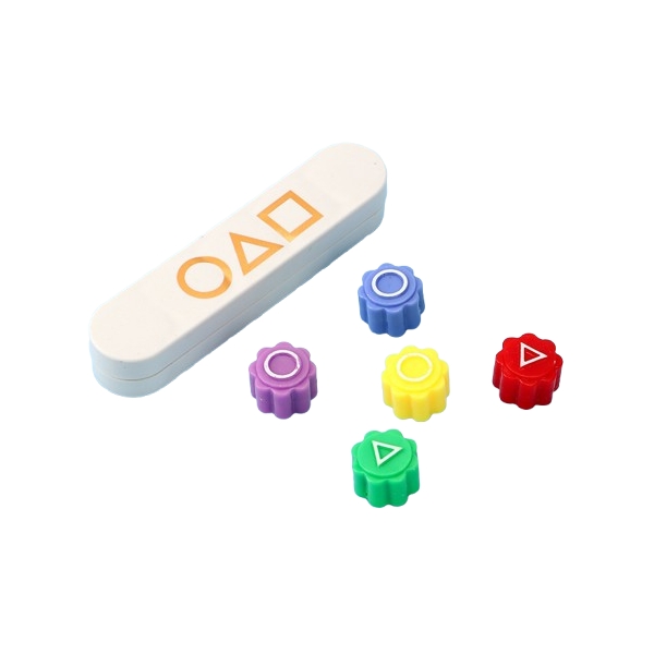 Gonggi joc traditional coreean, tip Squid Game si Jocul Calamarului, interactiv, set 5 piese multicolore, cutie alba