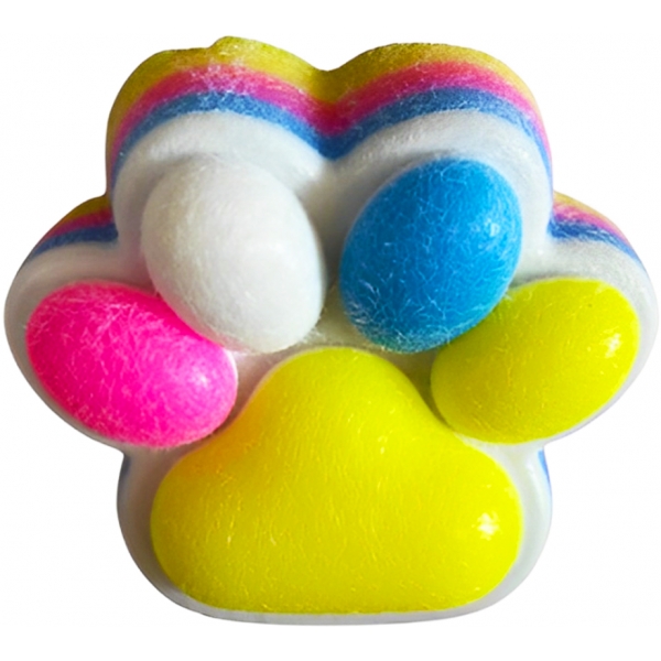 Jucarie antistres squishy, revenire lenta, labuta de pisica pufoasa, 220g, 12 cm, squishi pinch family, galben-multicolor