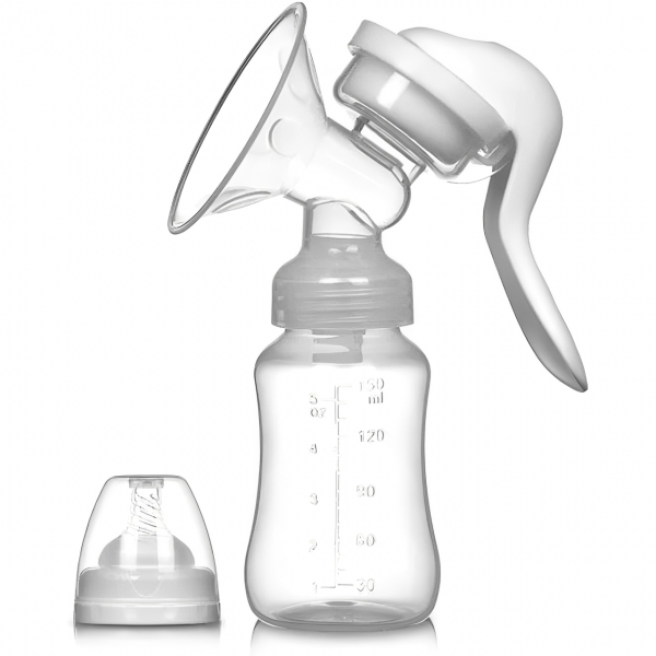 Pompa de san manuala multifunctionala, tetina pentru biberon, anti-scurgere, anti-reflux, 150 ml, recipient transparent, alb