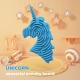 Jucarie senzoriala interactiva, antistres, model Unicorn, cu 11 betisoare, doua fete de joc, din silicon, 18.5 cm, Albastru