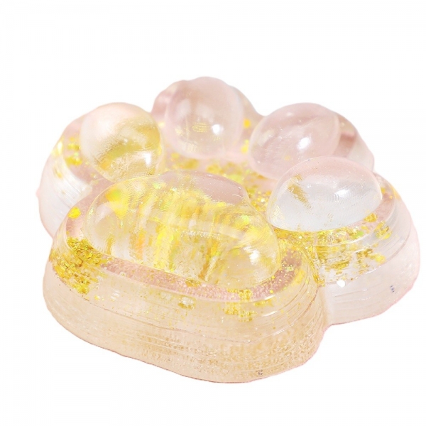 Jucarie antistres squishy, cu revenire lenta, model cat paw, 6.5 x 7 cm, din tpr, 4-6 ani, model 2 flori, transparent