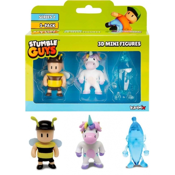 Set 3 mini figurine Stumble Guys 3D, Seria 2 - Stumblebee, Sprinkles, Diamond Banana