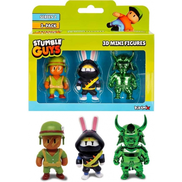 Set 3 mini figurine Stumble Guys 3D, Seria 2 - Private Davis, Furiken, Sei Taishogun