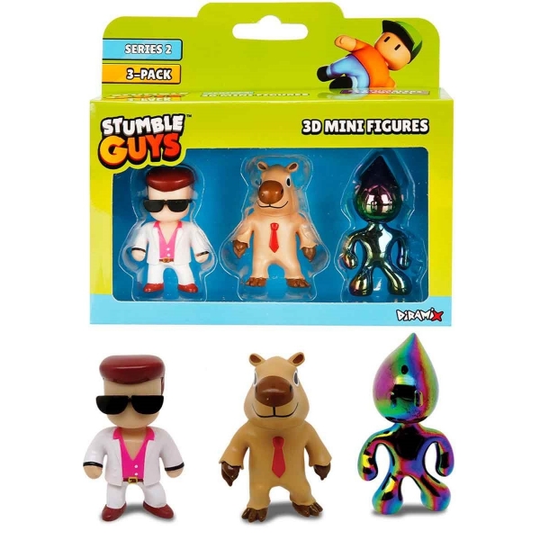 Set 3 mini figurine Stumble Guys 3D, Seria 2 - Disco Dan, Capybara, Liquid Rainbow