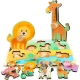 Puzzle Montessori din Lemn pentru Copii,  0-3 Ani, Model Animale din Jungla, Educativ, Intuitiv, Creativ, 9 Piese, 30x22.5x0.8 cm, Multicolor