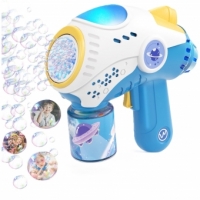 Jucarie Interactiva pentru Baloane de Sapun,  Sunete si Lumini, Model Pistol, cu 8 Orificii, 20.6 x 9.4 x 21 cm, Albastru