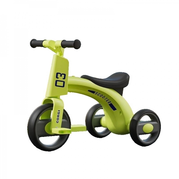 Tricicleta pentru Copii,  Exercitiu de Echilibru, pentru 1-6 Ani, Functie de Lumini si Sunete, cu Pedale, din Plastic, Roti Gonflabile, Greutate Portanta 60 kg, 57 x 36 x 47 cm, Verde