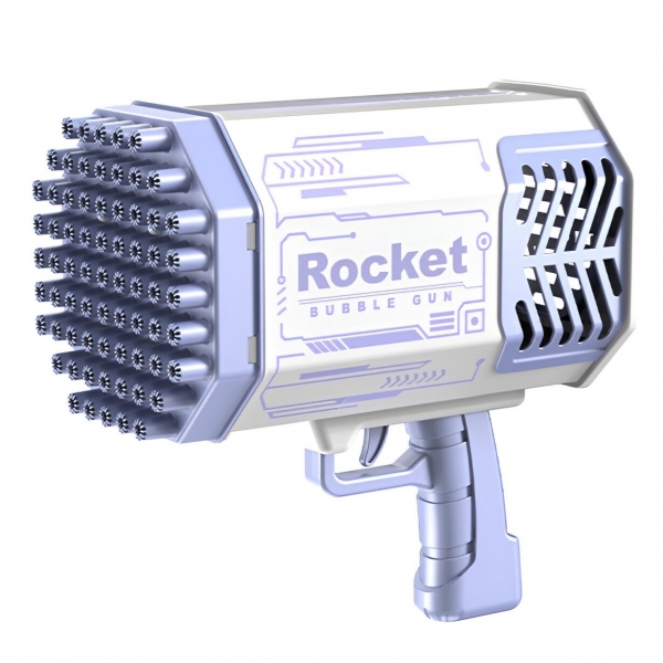 Pistol pentru Baloane de Sapun,  69 de Gauri, Lumini Colorate, Tavita, Lichid, Baterie de Li, Cablu de Incarcare, 24cm x 14cm x 24cm, Mov