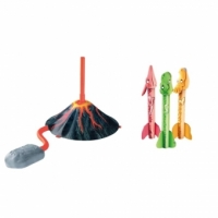 Jucarie pentru Copii,  Lansator de Rachete cu Piciorul, un Singur Lansator, 3 Rachete Donozauri cu Lumini, 30 cm Inaltime, Model Vulcan, Multicolor