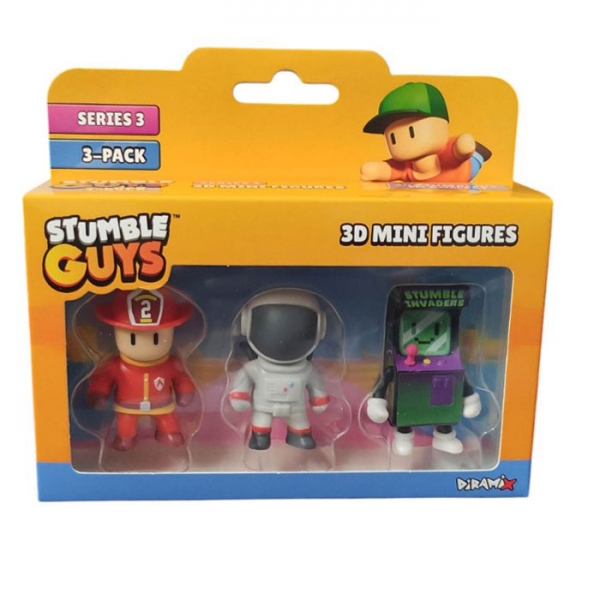 Set 3 mini figurine Stumble Guys 3D, Seria 3 - Fireman Torch, Astronaut, Strumble Invaders