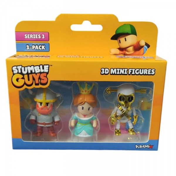 Set 3 mini figurine Stumble Guys 3D, Seria 3 - Viking Bjorn, Princess, Bonez Mcbling