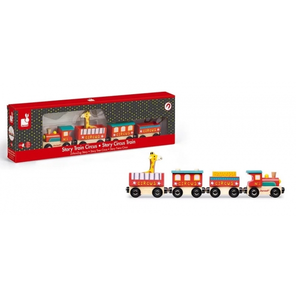Trenulet de lemn cu locomotiva, 4 vagoane si o girafa - Janod