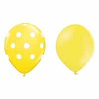 Set 10 Baloane din Latex, Model Party cu Buline si Simple, 30 cm, Galben, 2.8 g