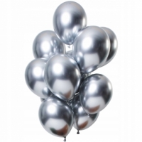 Set 10 Baloane din Latex Chrome, Model Party, 13 cm, Silver, 1 g
