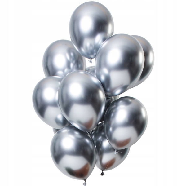 Set 10 Baloane din Latex Chrome, Model Party, 13 cm, Silver, 1 g