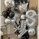 Set 10 Baloane din Latex Chrome, Model Party, 23 cm, Negru Argintiu, 2.2 g
