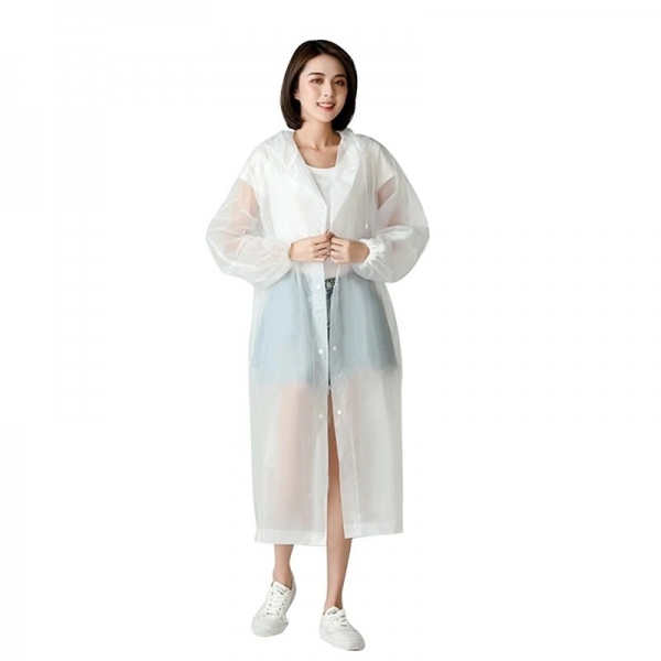 Pelerina de Ploaie, pentru Adulti 150-180 cm, din EVA, Impermeabila, Rezistenta la Vant, Inchidere cu Capse, 140 g, Alb