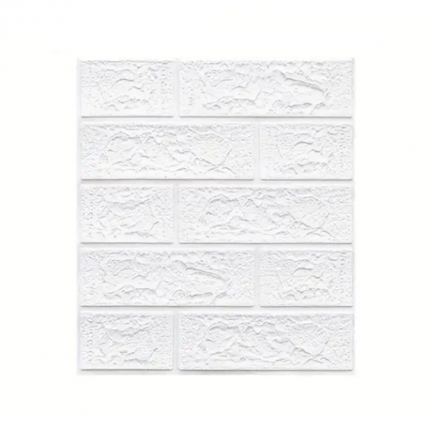Set 10 Placi Tapet 3D, 35 x 38 cm, Grosime 3 mm, din Polietilena, Model Caramida, Suprafata acoperita 1.33 mp, Alb