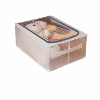 Cutie de Depozitare, pentru Pantofi Haine, din Plasa PVC Impermeabila si Cadru de Otel, Pliabila, Fermoar Bidirectional, 40 x 30 x 15 cm Transparenta