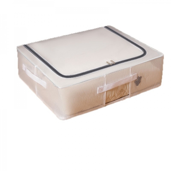 Cutie de Depozitare, pentru Pantofi Haine, din Plasa PVC Impermeabila si Manere Laterale, Pliabila, Fermoar Bidirectional, 50 x 40 x 15 cm, Transparenta