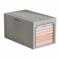 Cutie de Depozitare, 56L, din In si Bumbac, Pliabila, Cadru din Otel, 53 x 35 x 30 cm, Albastru Fumuriu