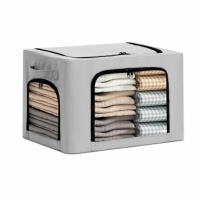 Cutie de Depozitare, cu 3 Ferestre cu Fermoar Bidirectional, Cadru din Otel, Impermeabil, 38L, 42 x 30 x 30 cm, Gri