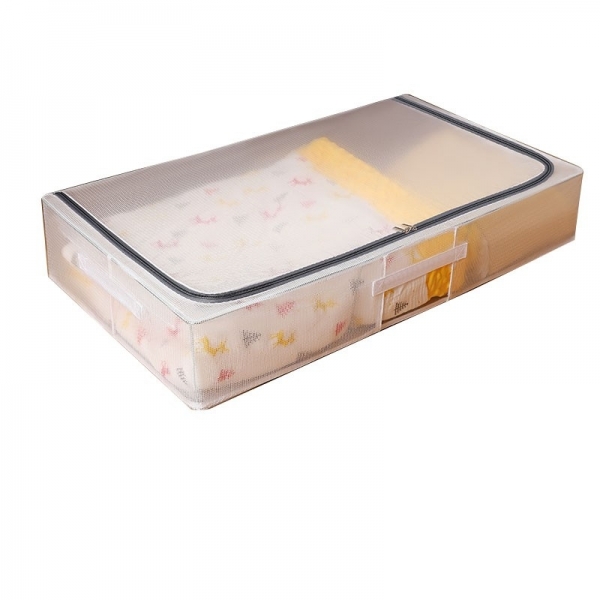 Cutie de Depozitare, pentru Haine, Incaltaminte, din Plasa PVC Impermeabila si Manere Laterale, Pliabila, Fermoar Bidirectional, 80 x 47 x 15 cm Transparenta
