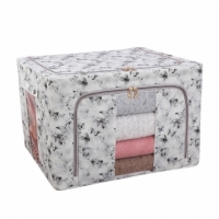 Cutie Depozitare, 66L, din Material Textil, 50 x 40 x 33 cm, pentru Haine si Lenjerii, Model Fluturasi, Gri/Auriu