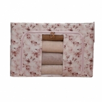 Cutie Depozitare, 66L, din Material Textil, 50 x 40 x 33 cm, pentru Haine si Lenjerii, Model Fluturasi, Roz/Gri