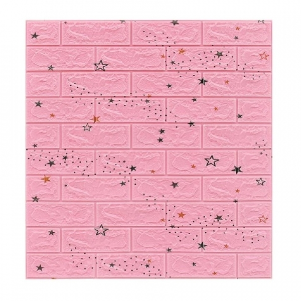 Set 10 Placi Tapet 3D, 70 x 77 cm, Grosime 3 mm, din Polietilena, Tip Caramida, Model Stele, Suprafata acoperita 5.3 mp, Roz