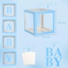 Set 4 Cutii pentru Baloane, Model Scris Baby, Cuburi Decorative din Plastic, Accesorii pentru Petrecere, 30 x30 cm, Transparente