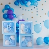Set 4 Cutii pentru Baloane, Model Scris Baby, Cuburi Decorative din Plastic, Accesorii pentru Petrecere, 30 x30 cm, Transparente