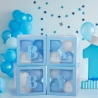 Set 4 Cutii pentru Baloane, Model Scris Baby, Cuburi Decorative din Plastic, Accesorii pentru Petrecere, 30 x30 cm, Transparente