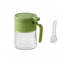 Recipient Condimente, din Stilca, 180 ml, cu Maner si Lingurita, 10.6 x 7 x 7 cm, Capac Mat, Verde