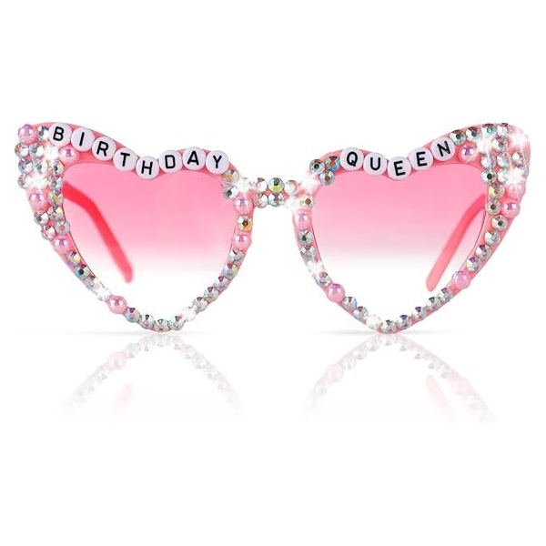 Ochelari Decorativi, Model Birthday Queen, cu Diamante, pentru Aniversari, din PC, 15.3 x 5.7 x 14.5 cm, Roz