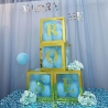 Set 4 Cutii pentru Baloane, Model Simplu, Tematica Aniversare, Cuburi Decorative din Plastic, Accesorii pentru Petrecere, 30 x30