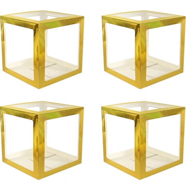 Set 4 Cutii pentru Baloane, Model Simplu, Tematica Aniversare, Cuburi Decorative din Plastic, Accesorii pentru Petrecere, 30 x30